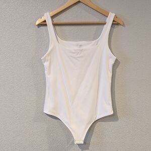 White Square Neck Thong Bodysuit Size L